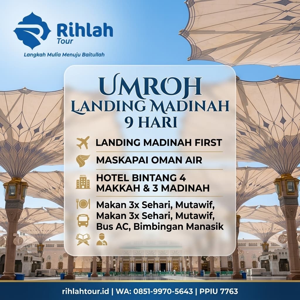 Umroh Reguler 9 Hari — Landing Madinah (Jul–Okt 2026)